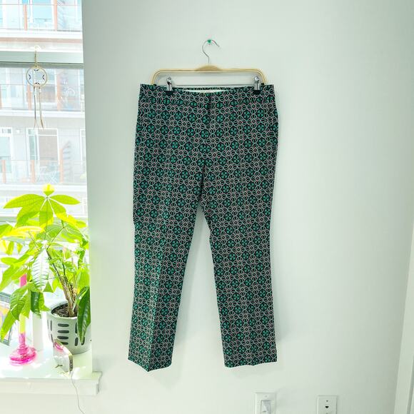 J. Crew Green & Pink Print Campbell Cropped Trouser Pants Size 10 - Picture 1 of 3